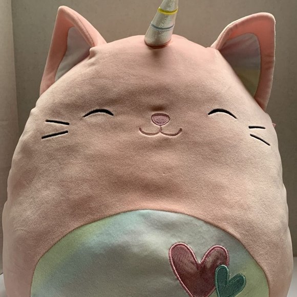 Squishmallows Sabrina 16” Large Pink Rainbow Hearts Cat Caticorn Pastel Easter - Picture 1 of 6